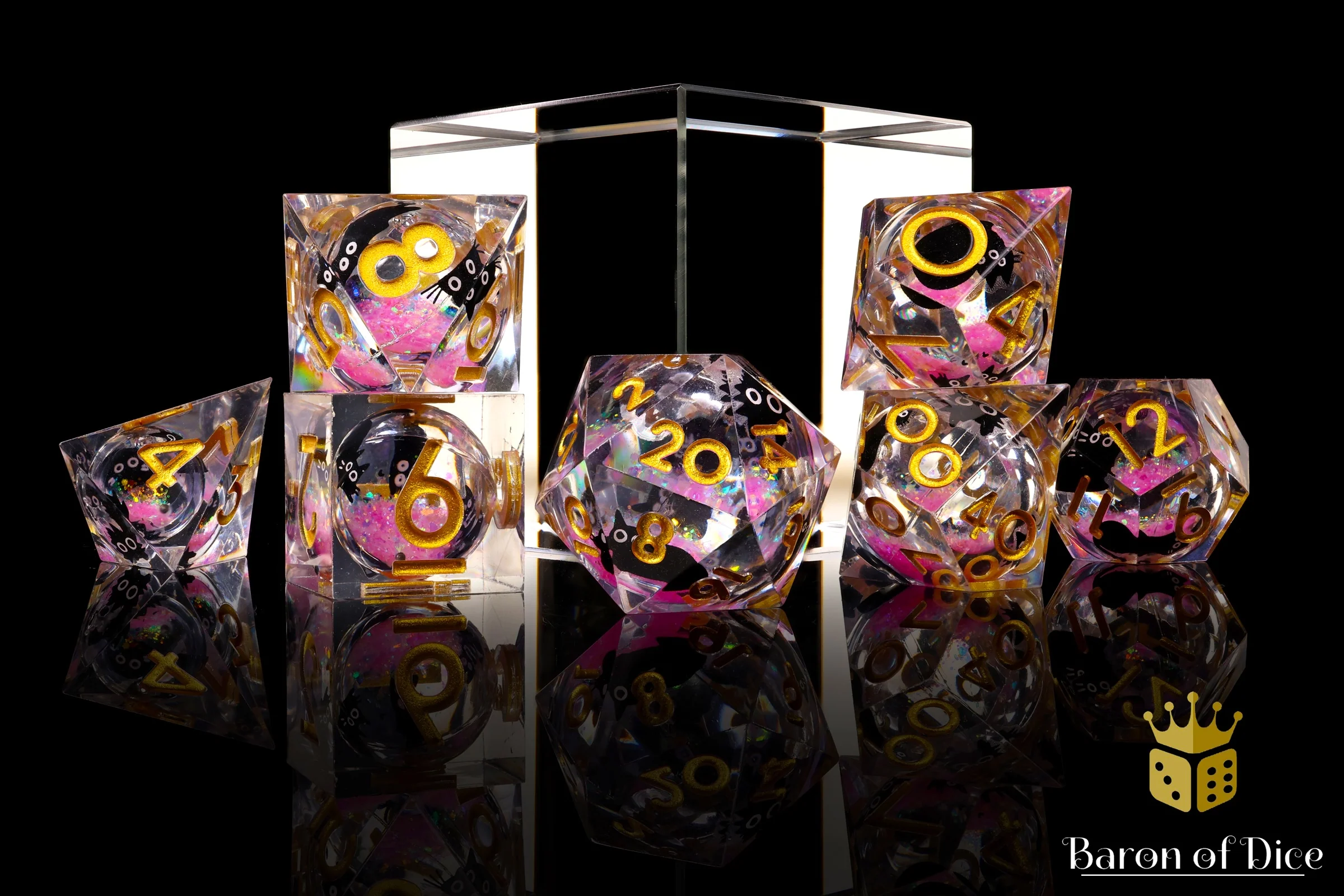 Amethyst Neko Liquid Core RPG Dice Set - 7 Pieces - Image 3