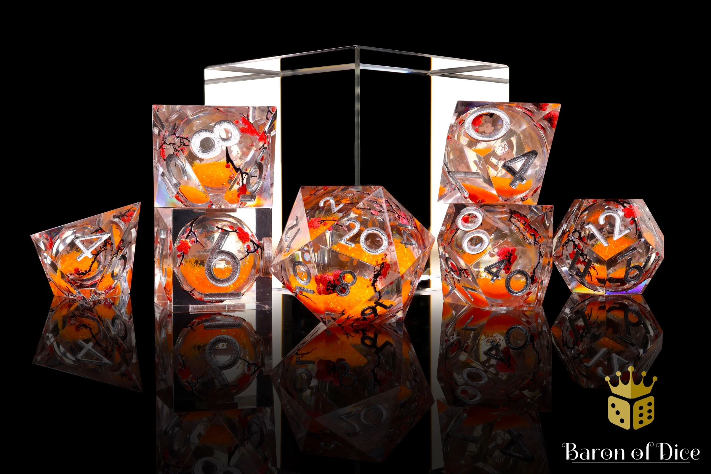 Autumn Cherry Blossom Liquid Core RPG Dice Set - 7 Pieces - Image 3