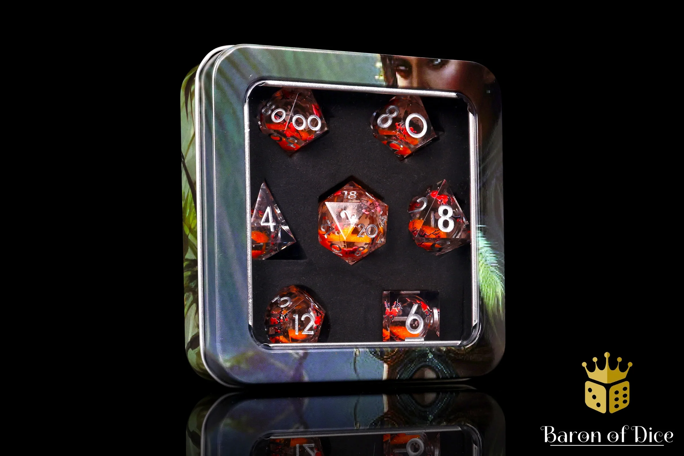 Autumn Cherry Blossom Liquid Core RPG Dice Set - 7 Pieces - Image 4