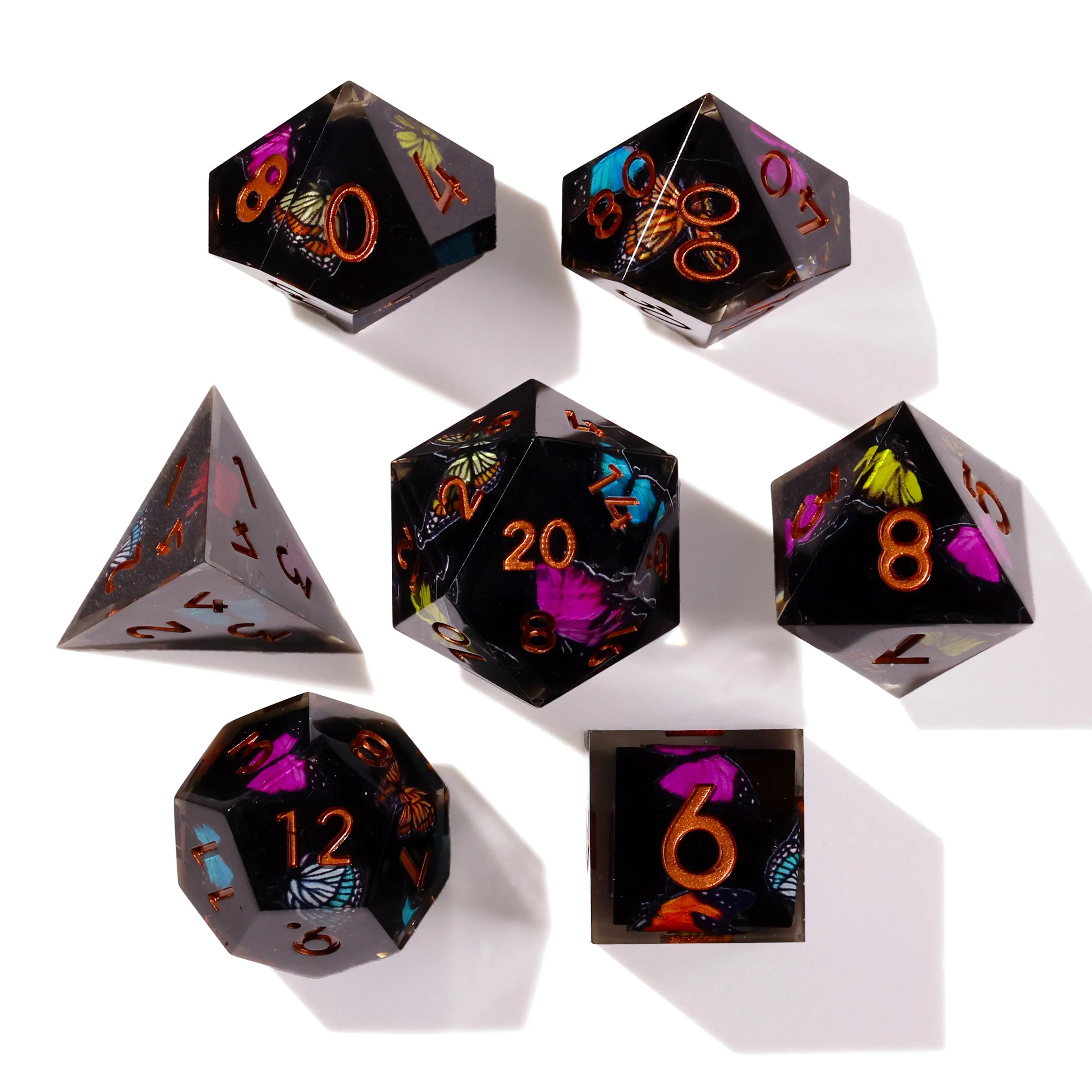 Black Butterfly Sharp Edge RPG Dice Set - 7 Pieces - Image 2