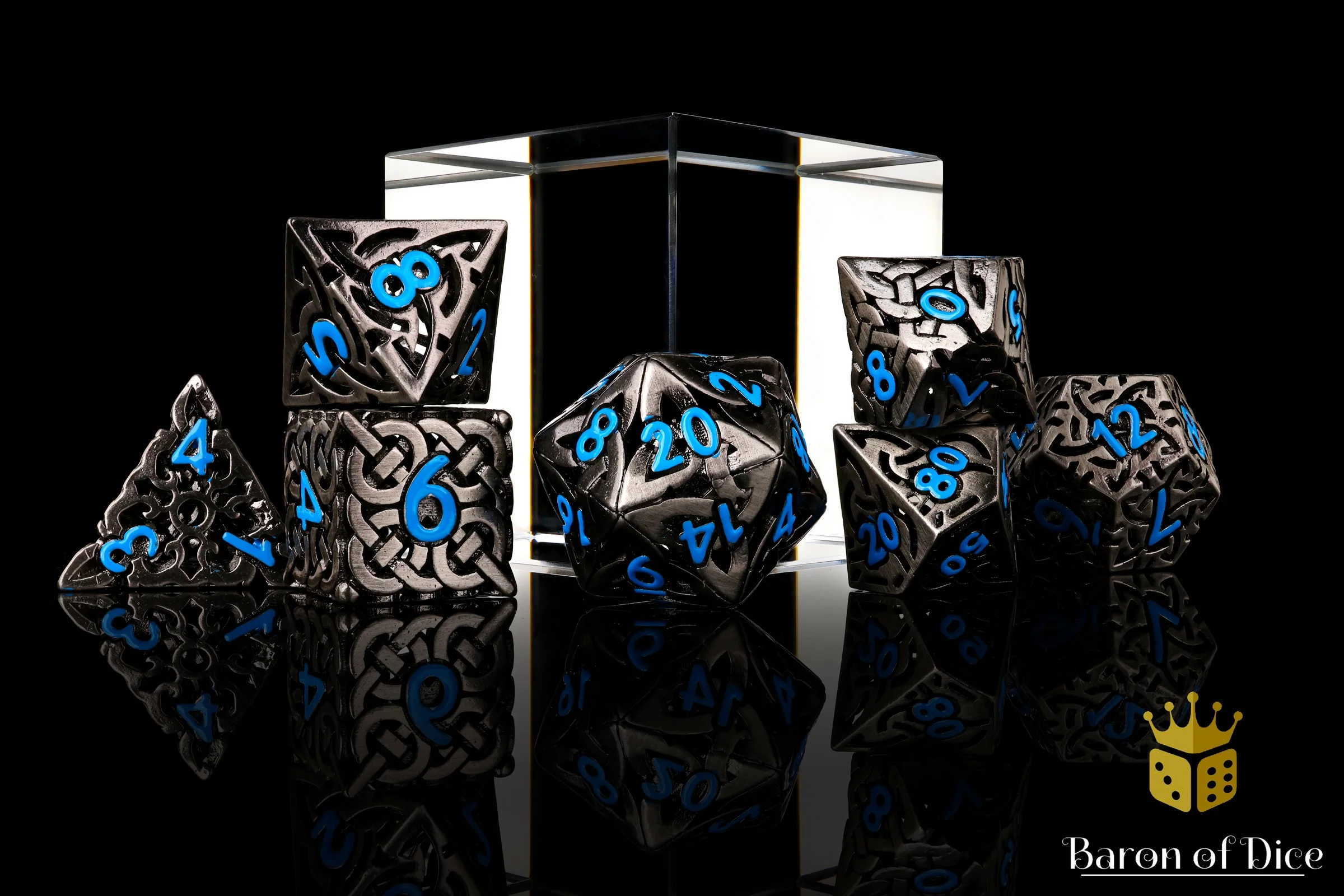 Blue Tiger's Eye Metal RPG Dice Set | 7 Pieces - Image 3