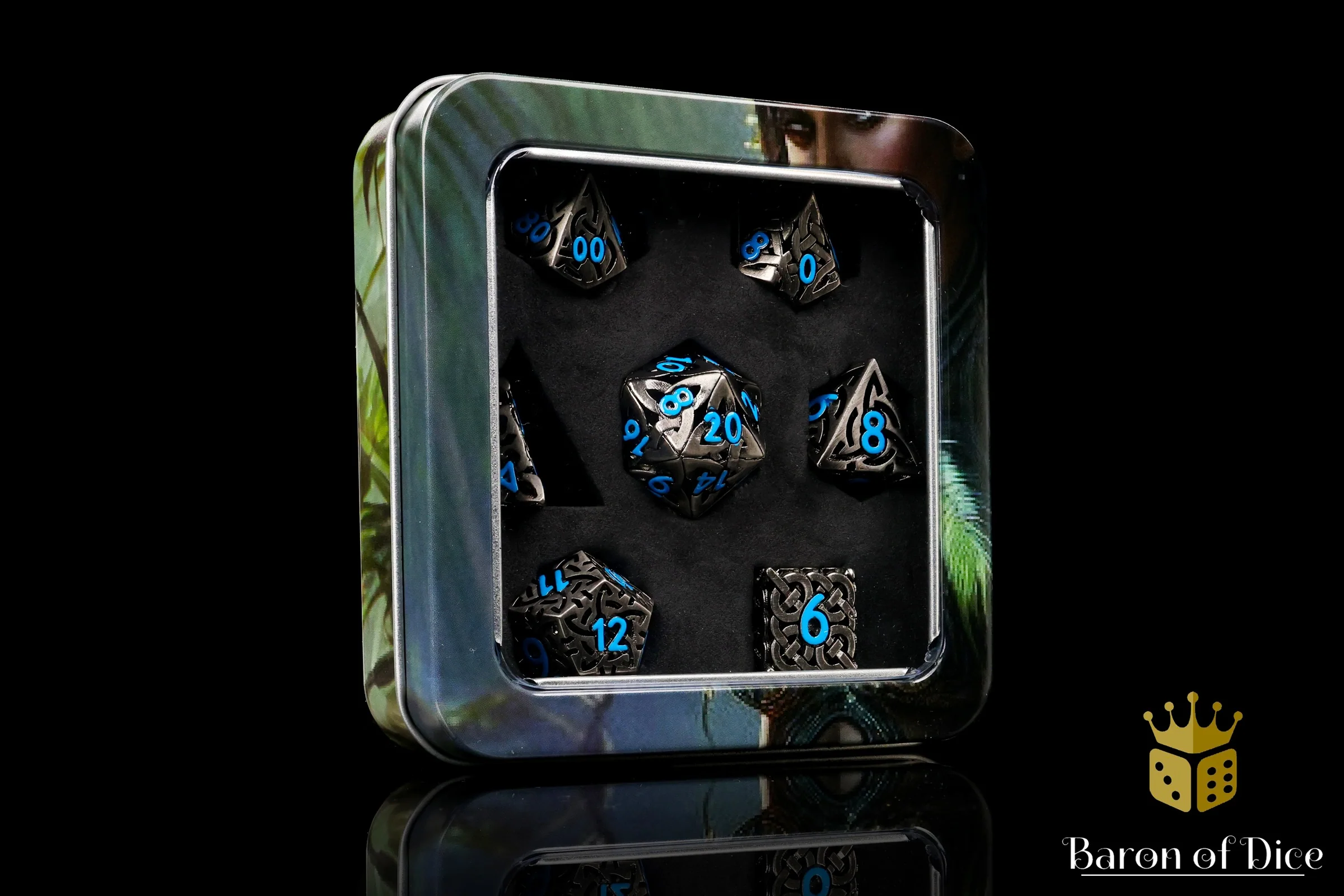 Blue Tiger's Eye Metal RPG Dice Set | 7 Pieces - Image 4