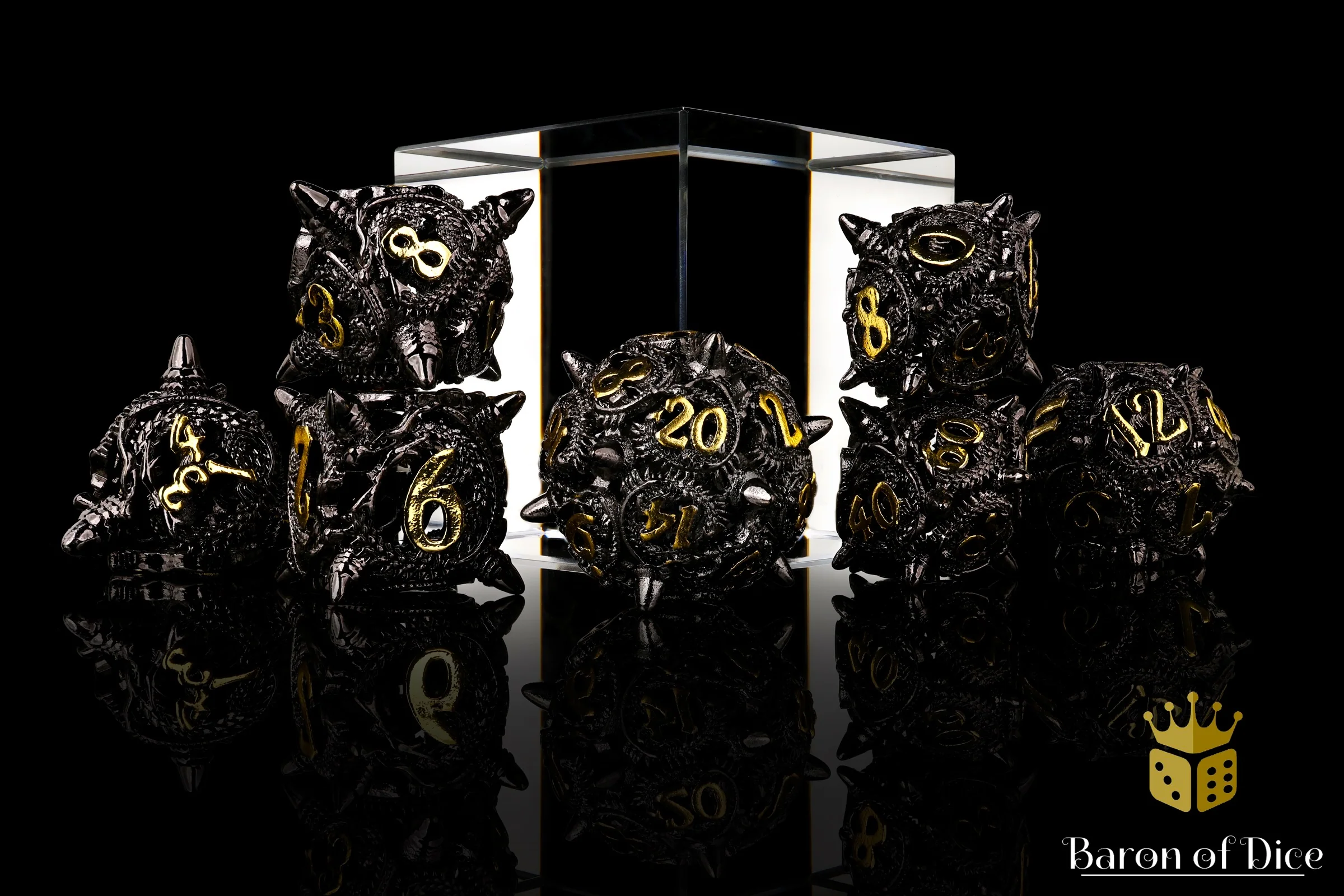 Coiled Black Dragon Metal RPG Dice Set - 7 Pieces - Image 3