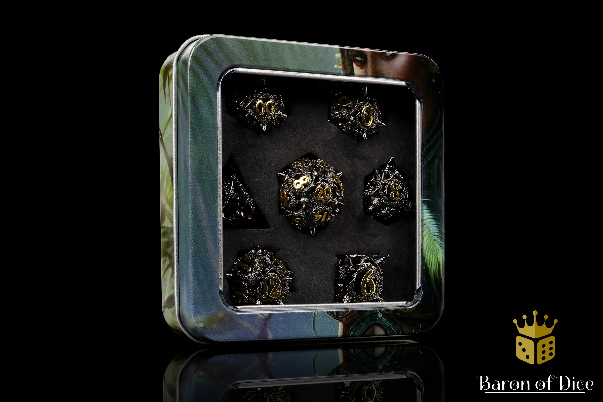 Coiled Black Dragon Metal RPG Dice Set - 7 Pieces - Image 4