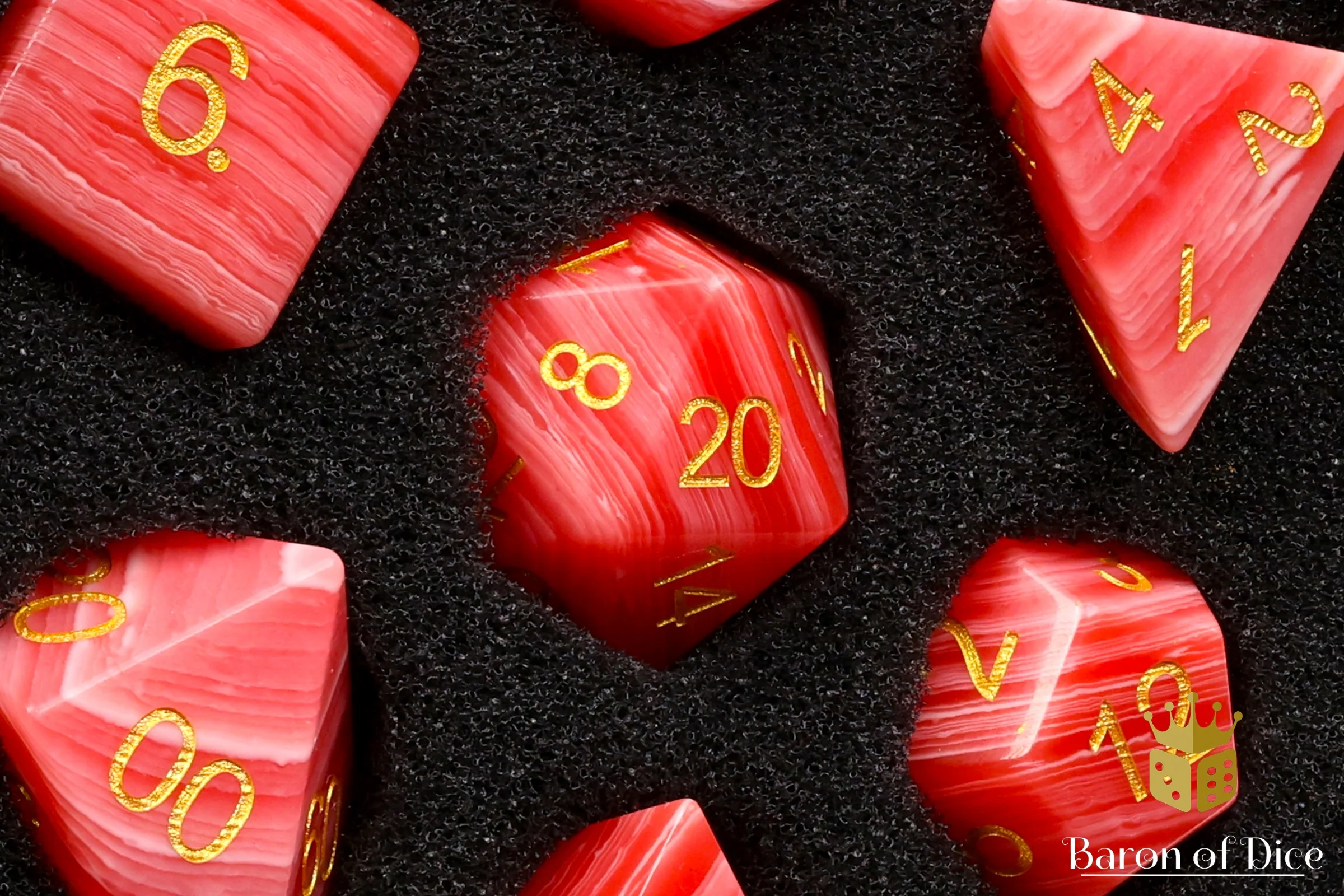 Rhodochrosite Sharp Edge RPG Dice Set - 7 Pieces - Image 3