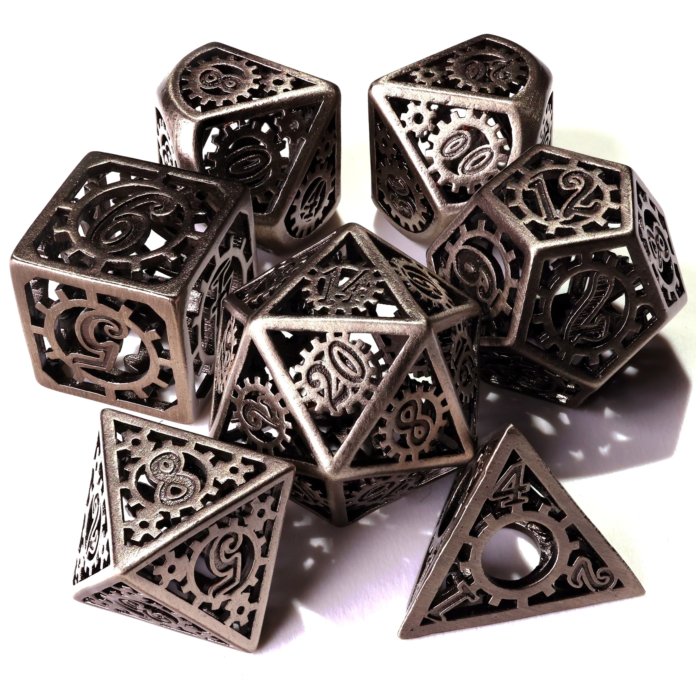 Silver Machinery Metal RPG Dice Set - 7 Pieces - Image 2