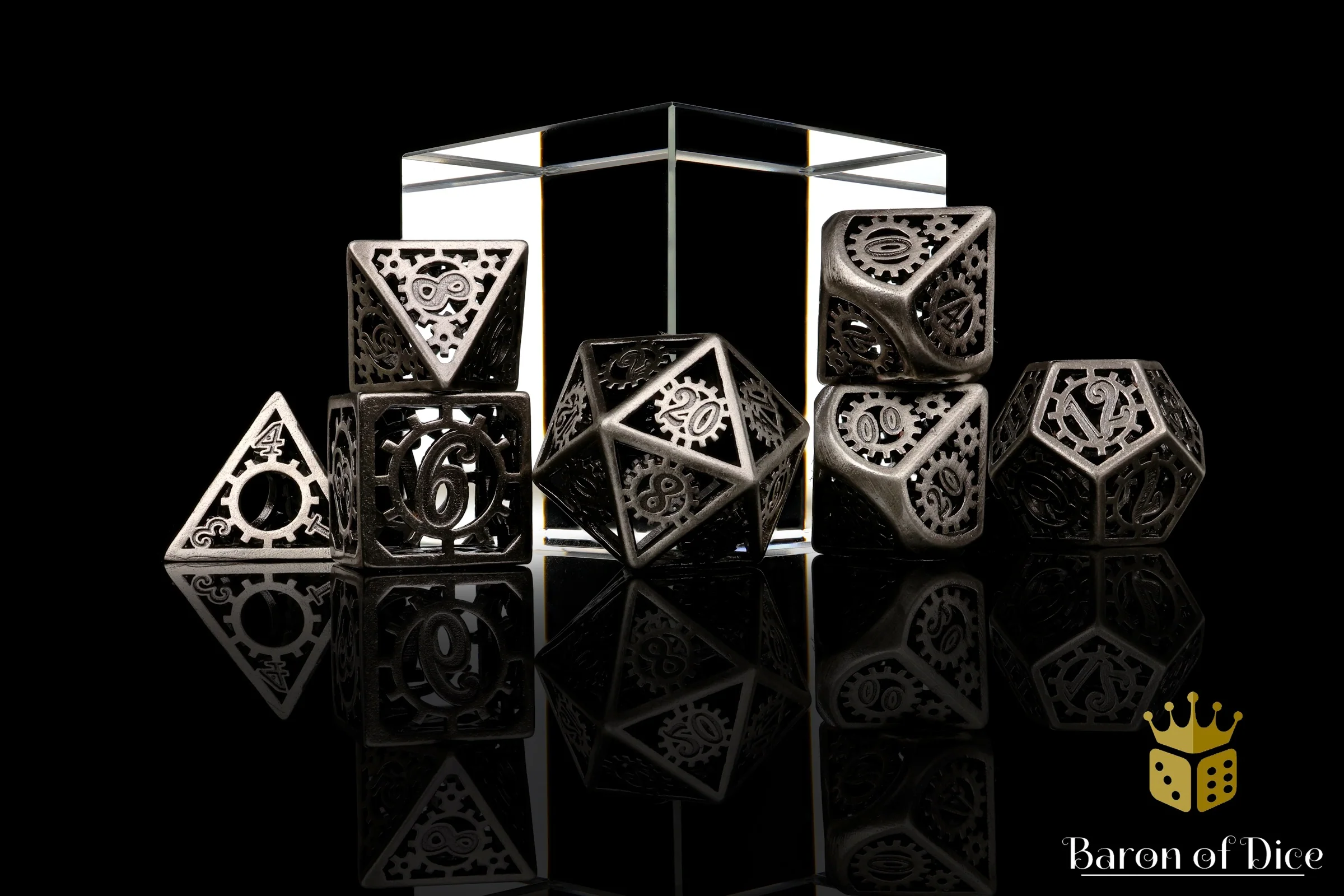 Silver Machinery Metal RPG Dice Set - 7 Pieces - Image 3