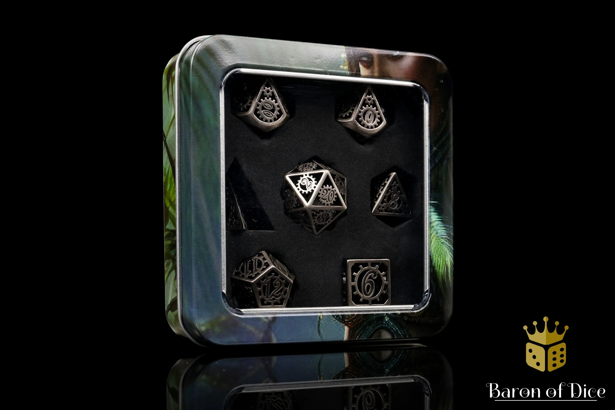 Silver Machinery Metal RPG Dice Set - 7 Pieces - Image 4