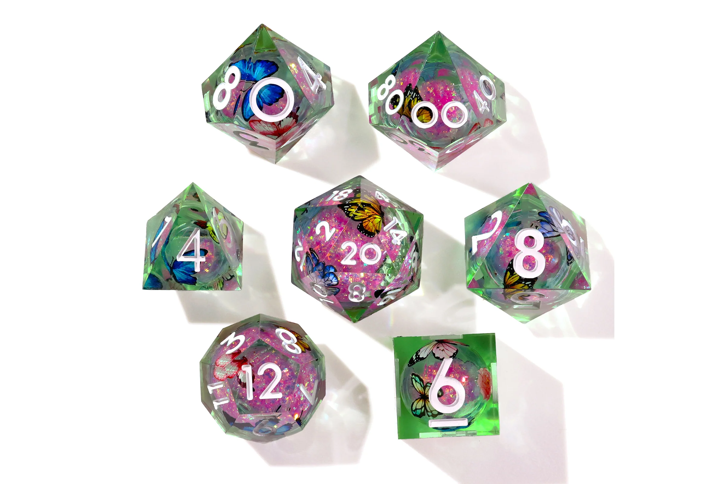 Summer Butterfly Liquid Core RPG Dice Set - 7 Pieces - Image 5