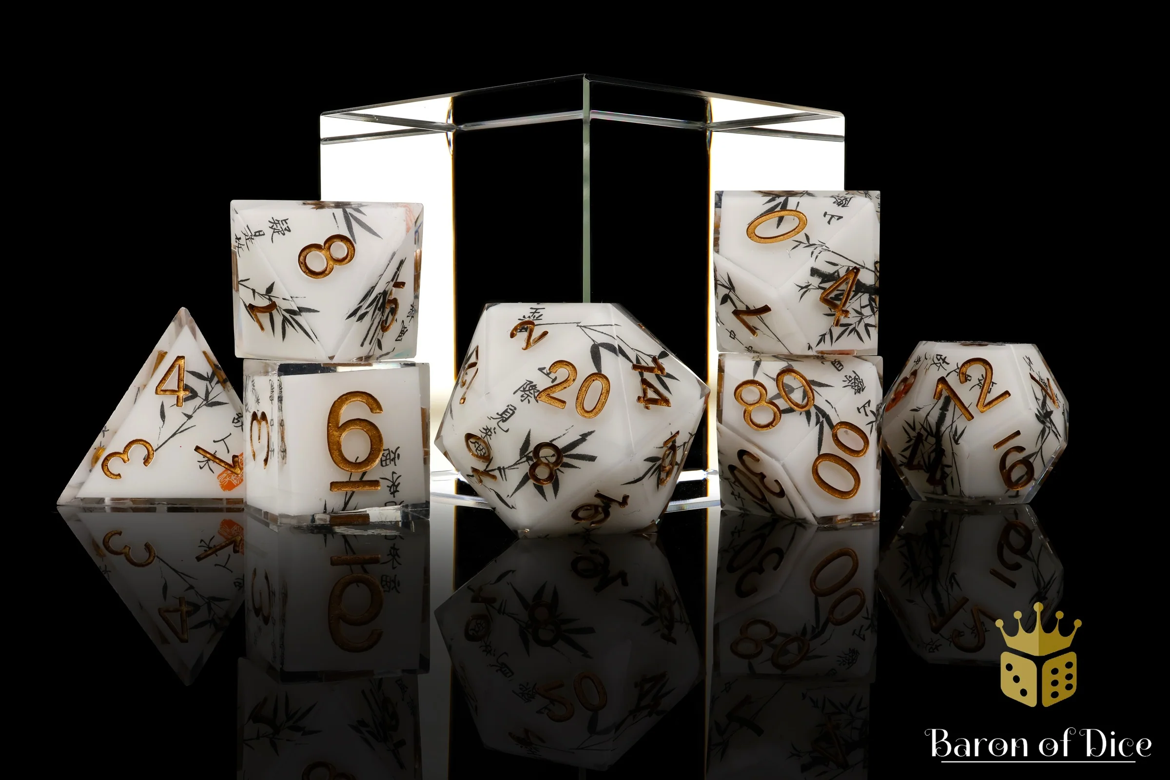White Bamboo Sharp Edge RPG Dice Set - 7 Pieces - Image 3
