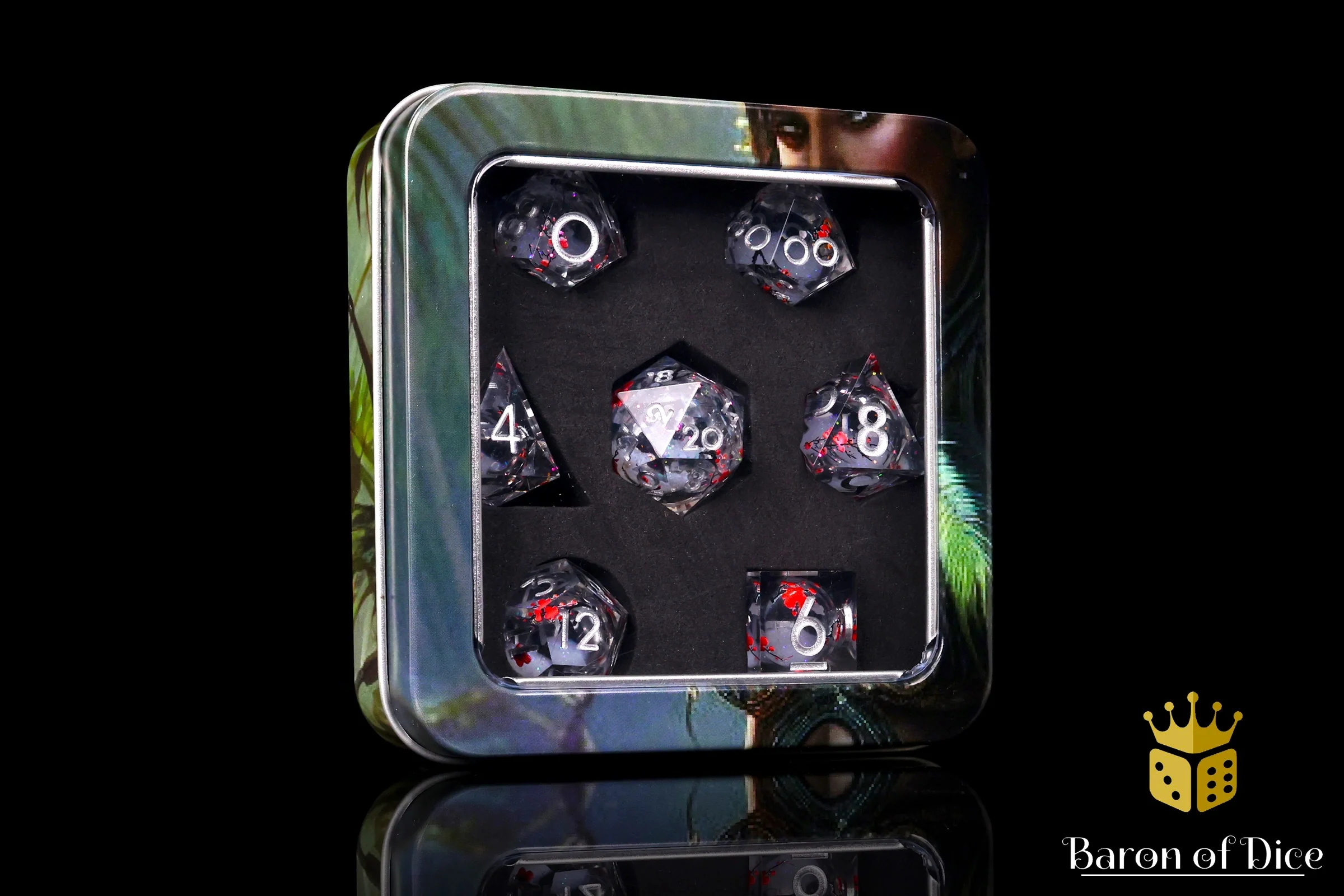 Winter Cherry Blossom Liquid Core RPG Dice Set - 7 Pieces - Image 4