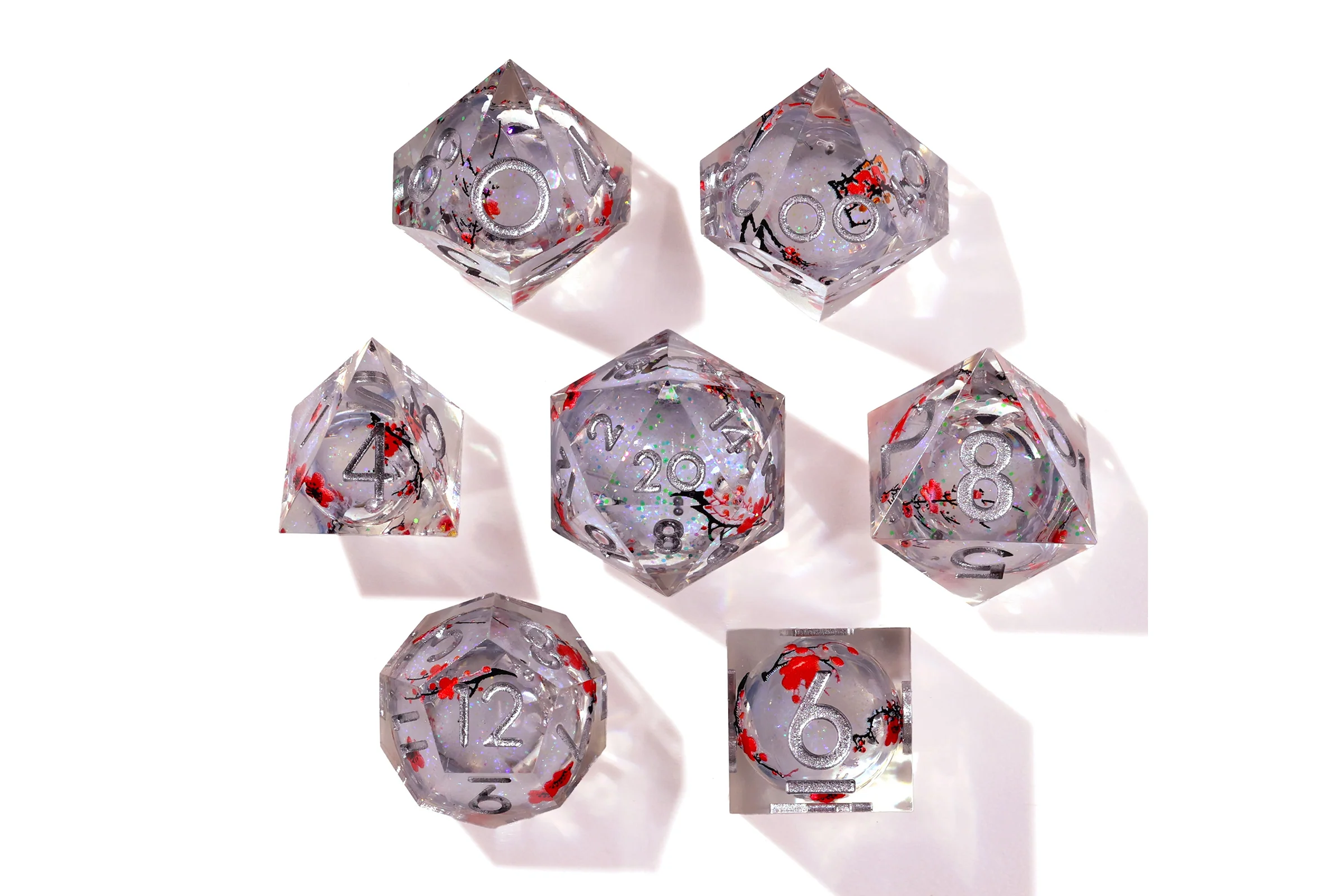 Winter Cherry Blossom Liquid Core RPG Dice Set - 7 Pieces - Image 5